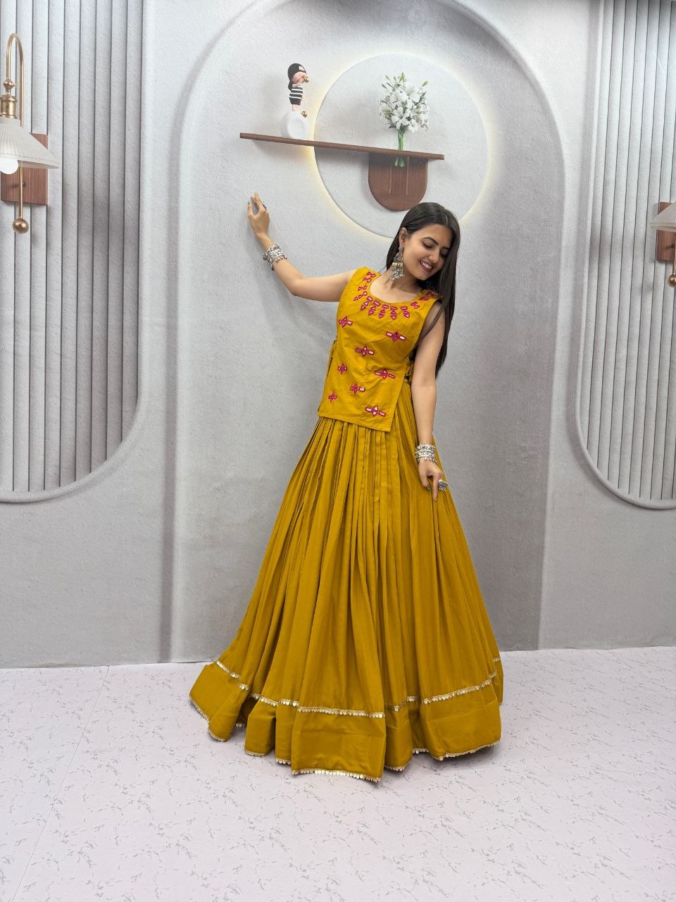 Aashvika Rion Cotton Real Mirror Work Jacket Lehenga Choli