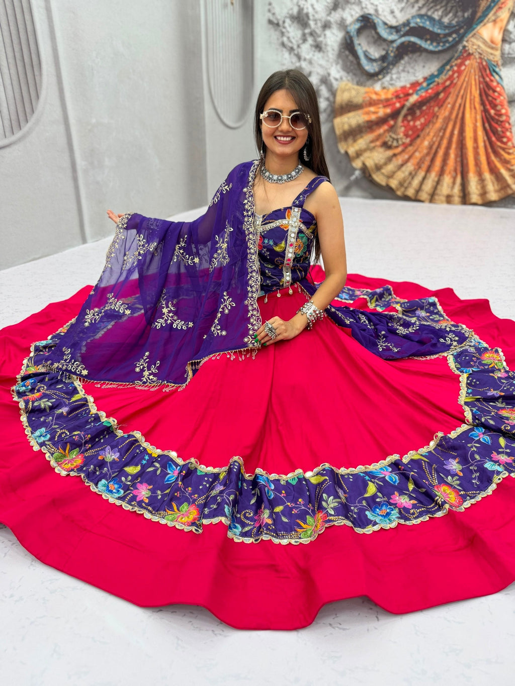 Reya Silk Mirror Work Rion Cotton Lehenga Choli