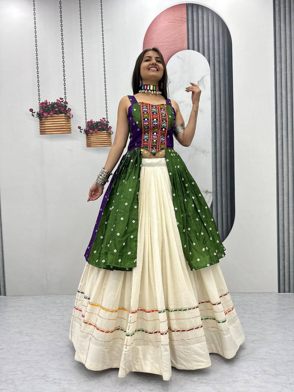 Amrita Bandhej Gamthi Mirror Lehenga Choli