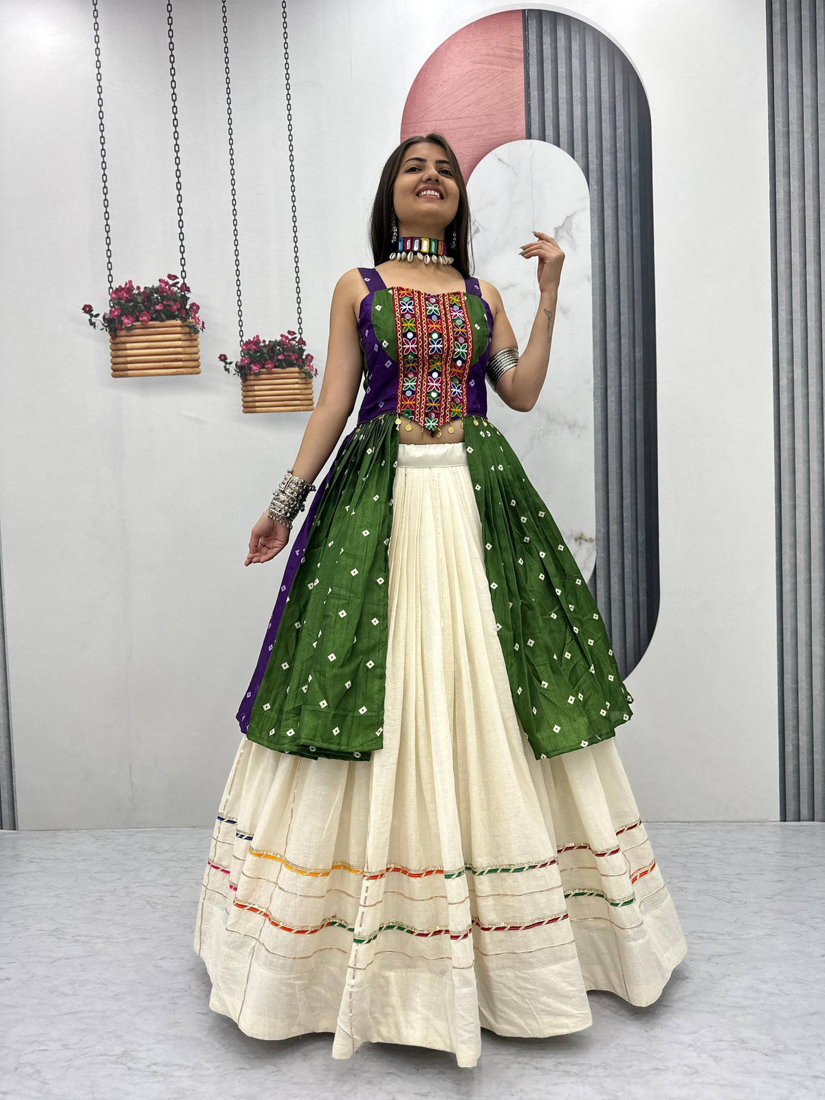 Amrita Bandhej Gamthi Mirror Lehenga Choli