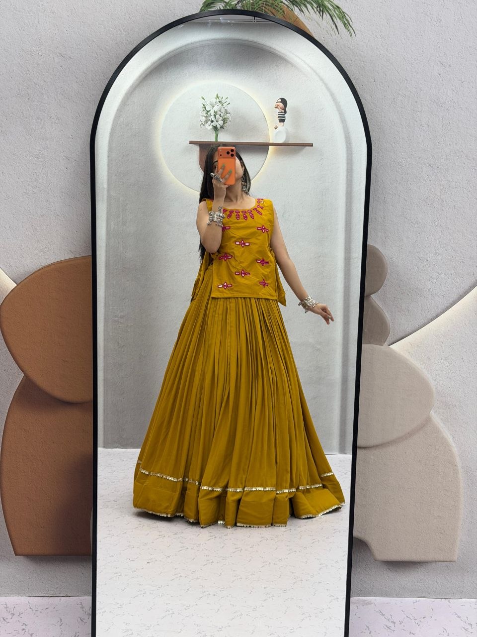 Aashvika Rion Cotton Real Mirror Work Jacket Lehenga Choli