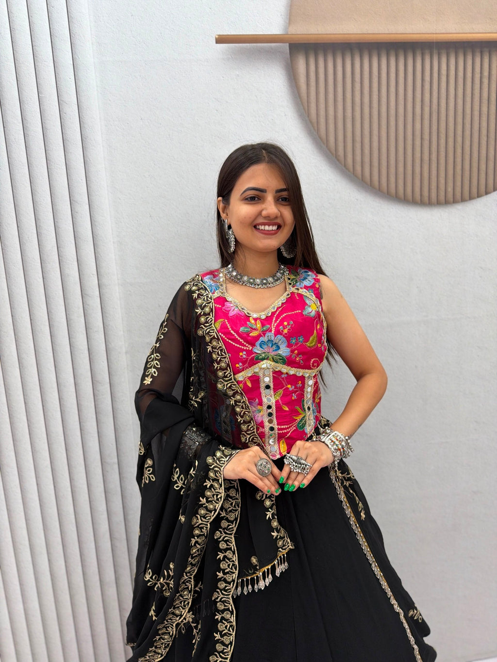 Anvayika Silk Mirror Work Lehenga Choli