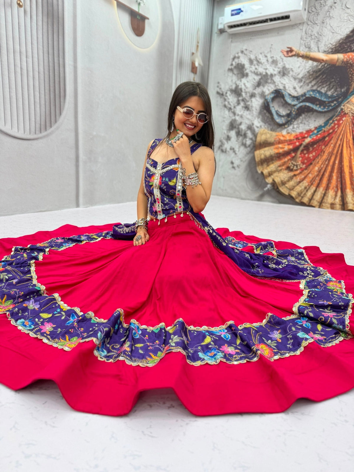 Reya Silk Mirror Work Rion Cotton Lehenga Choli