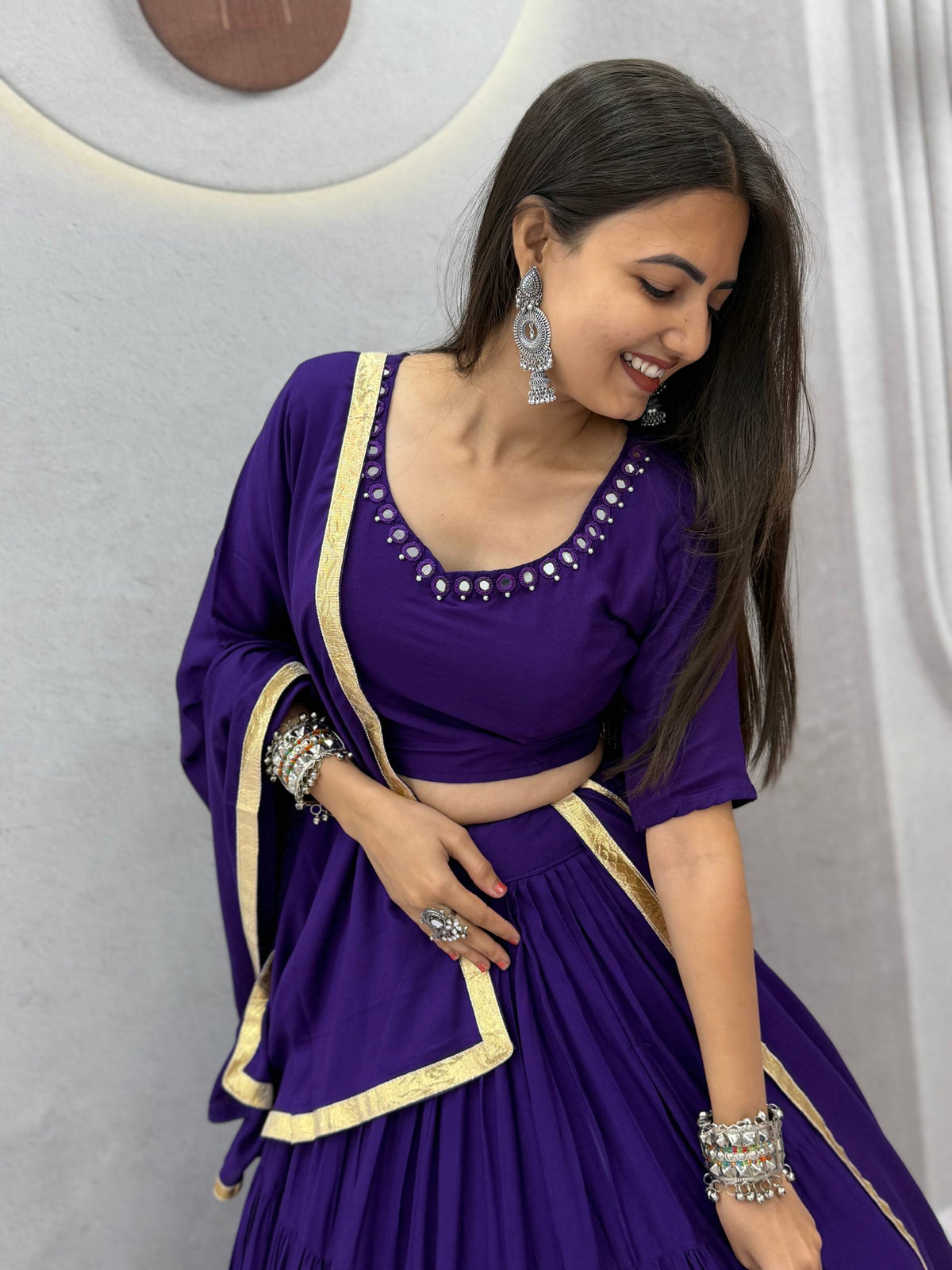 Niyara Rayon Cotton Mirror Work Lehenga Choli