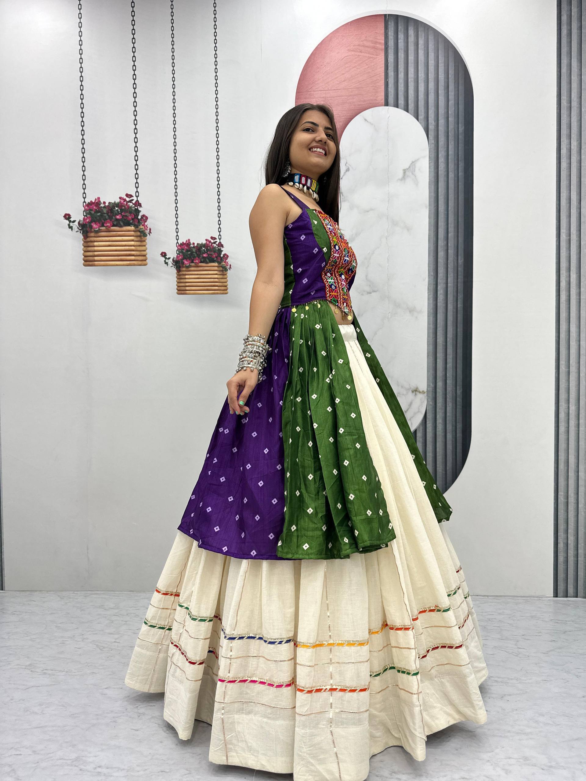 Amrita Bandhej Gamthi Mirror Lehenga Choli
