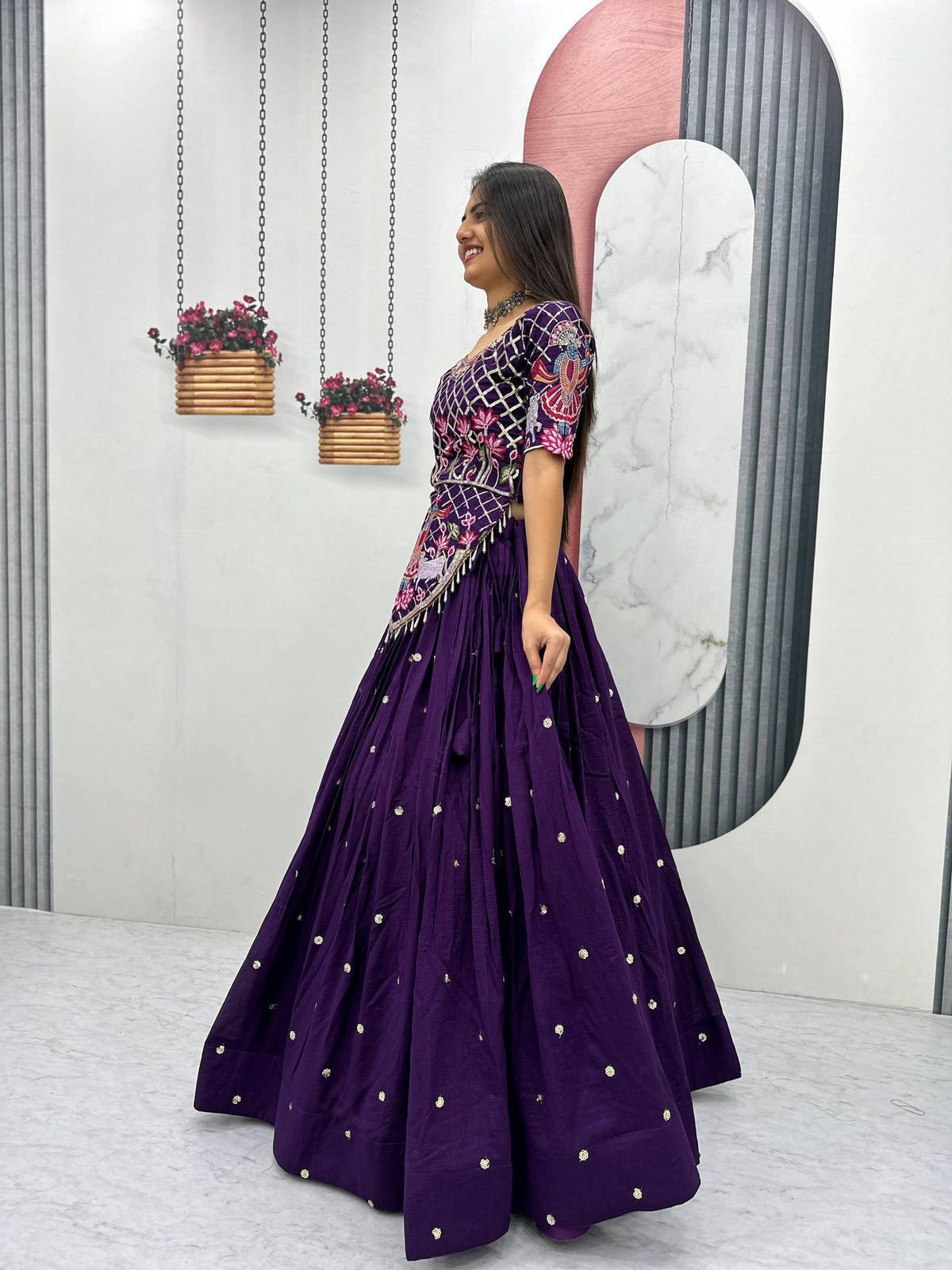 Aadhira Vichitra Silk Embroidery Sequin Lehenga Choli