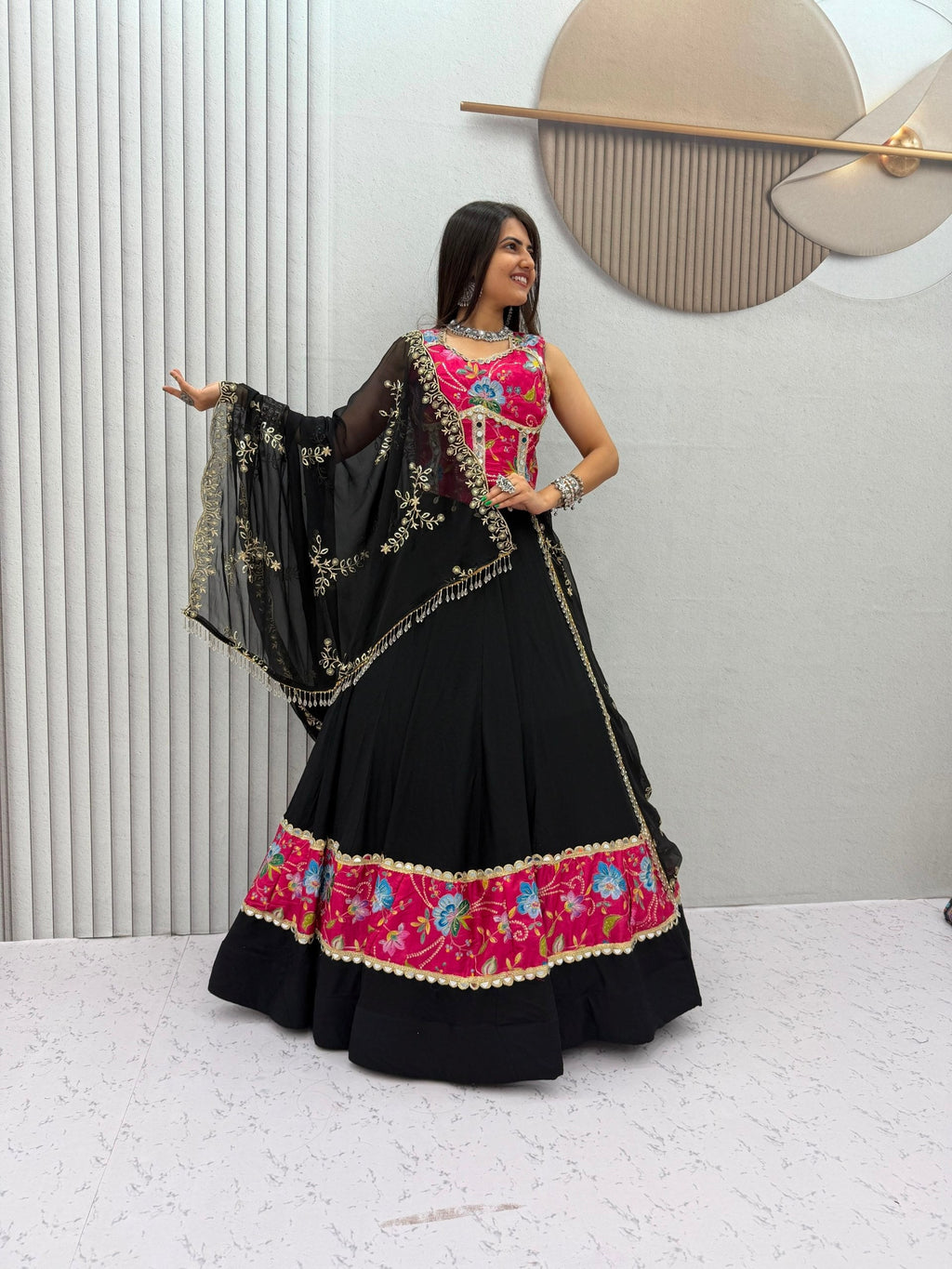 Anvayika Silk Mirror Work Lehenga Choli