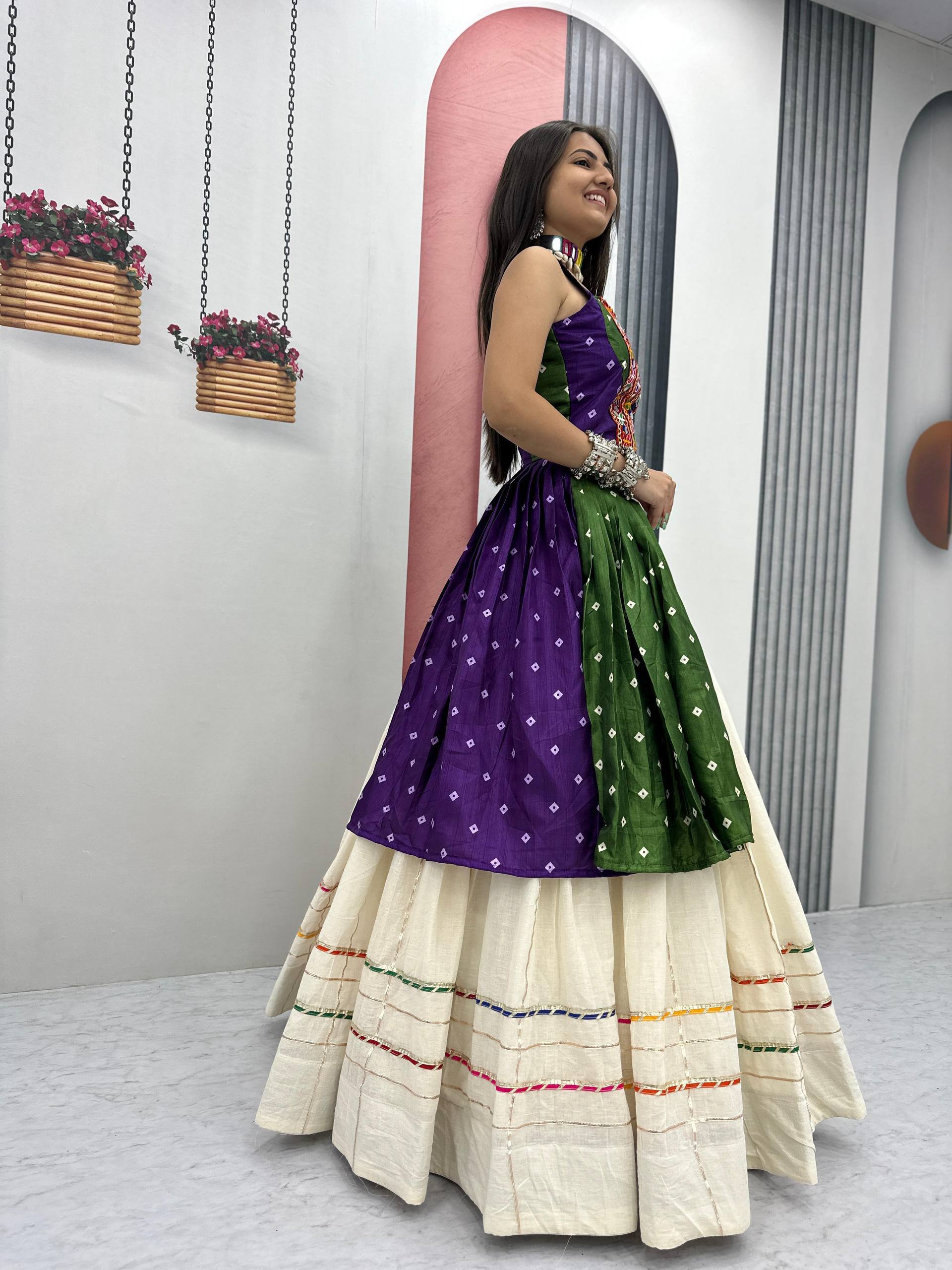 Amrita Bandhej Gamthi Mirror Lehenga Choli