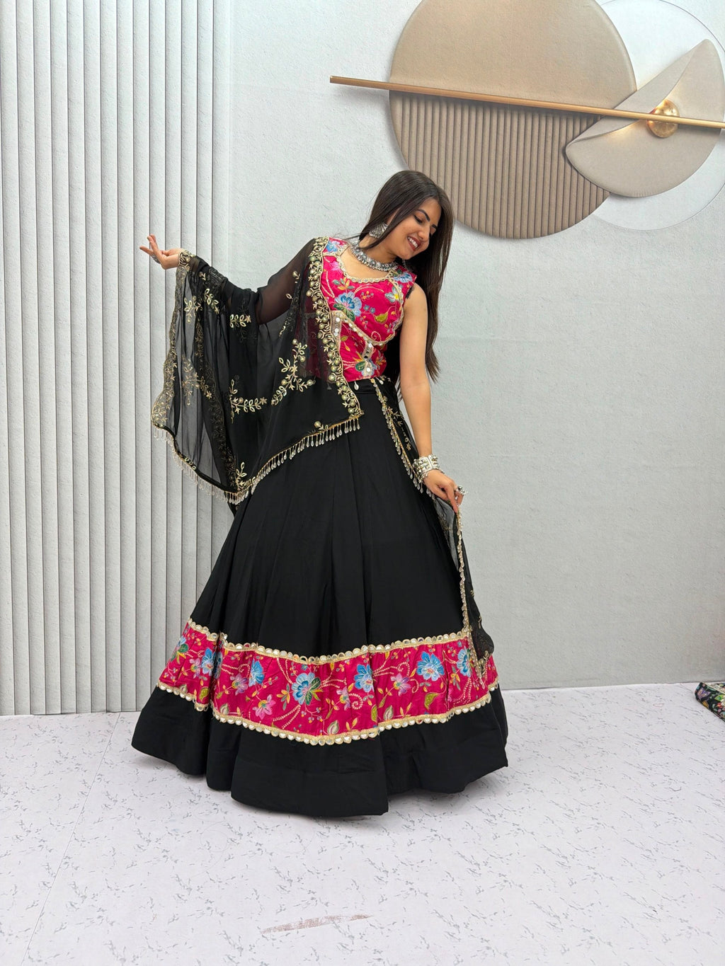 Anvayika Silk Mirror Work Lehenga Choli