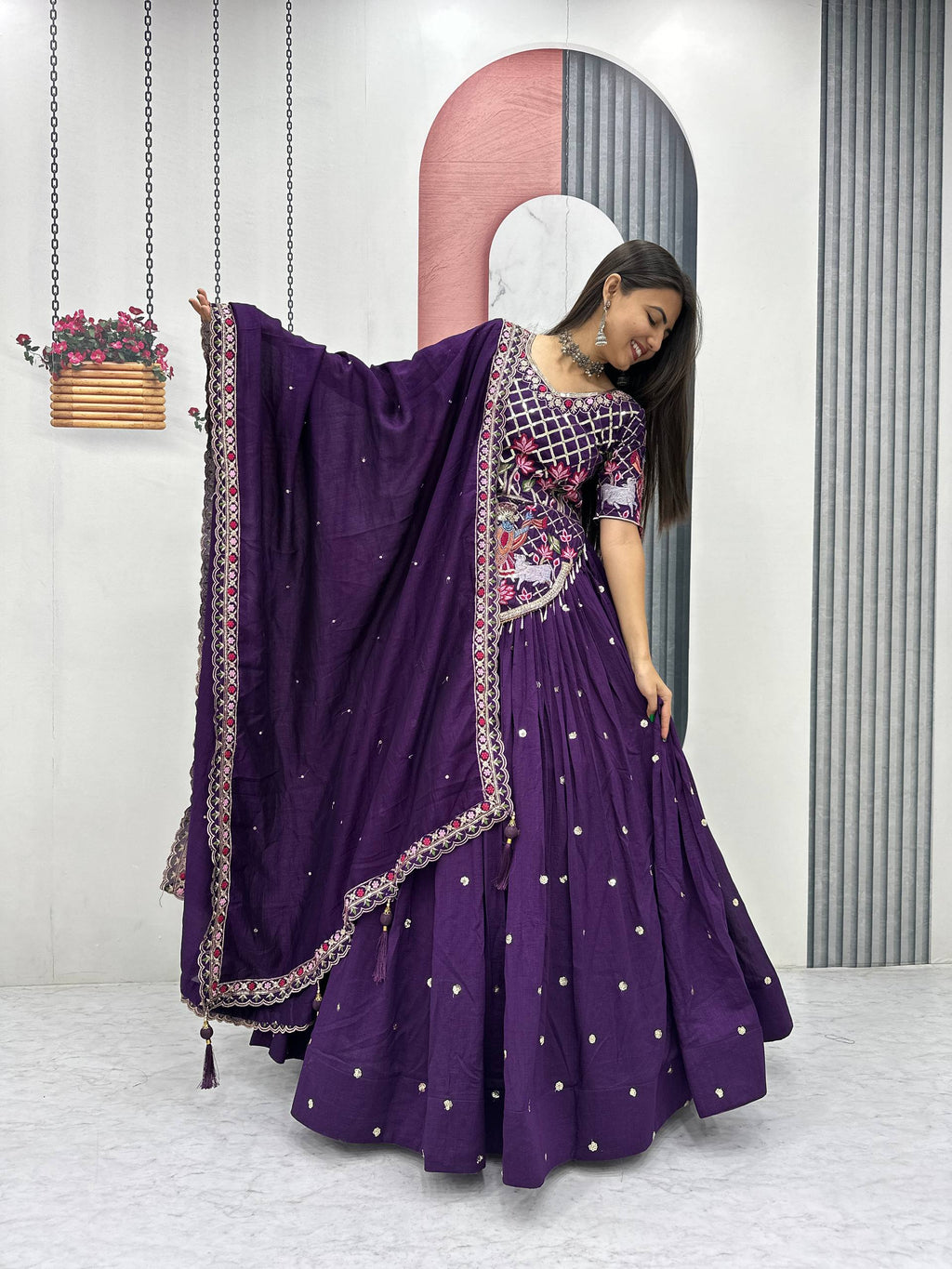 Aadhira Vichitra Silk Embroidery Sequin Lehenga Choli