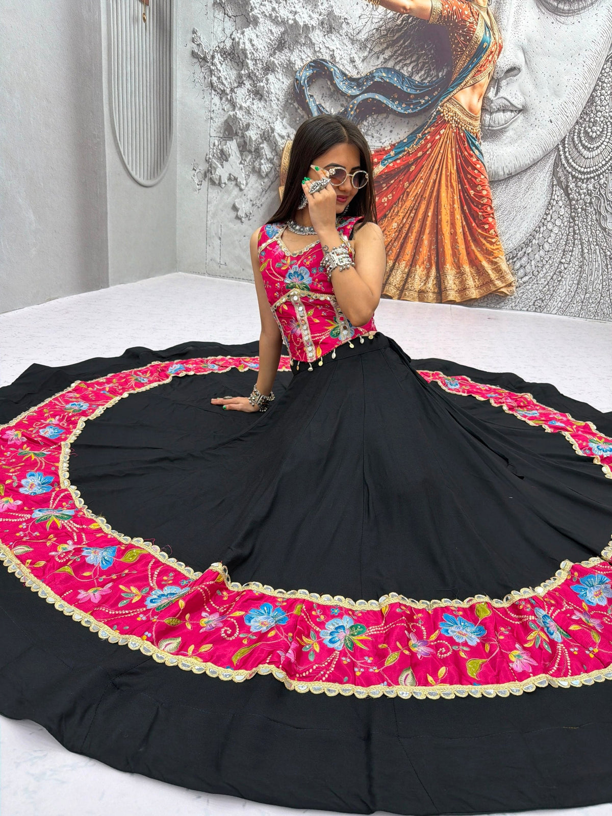 Anvayika Silk Mirror Work Lehenga Choli