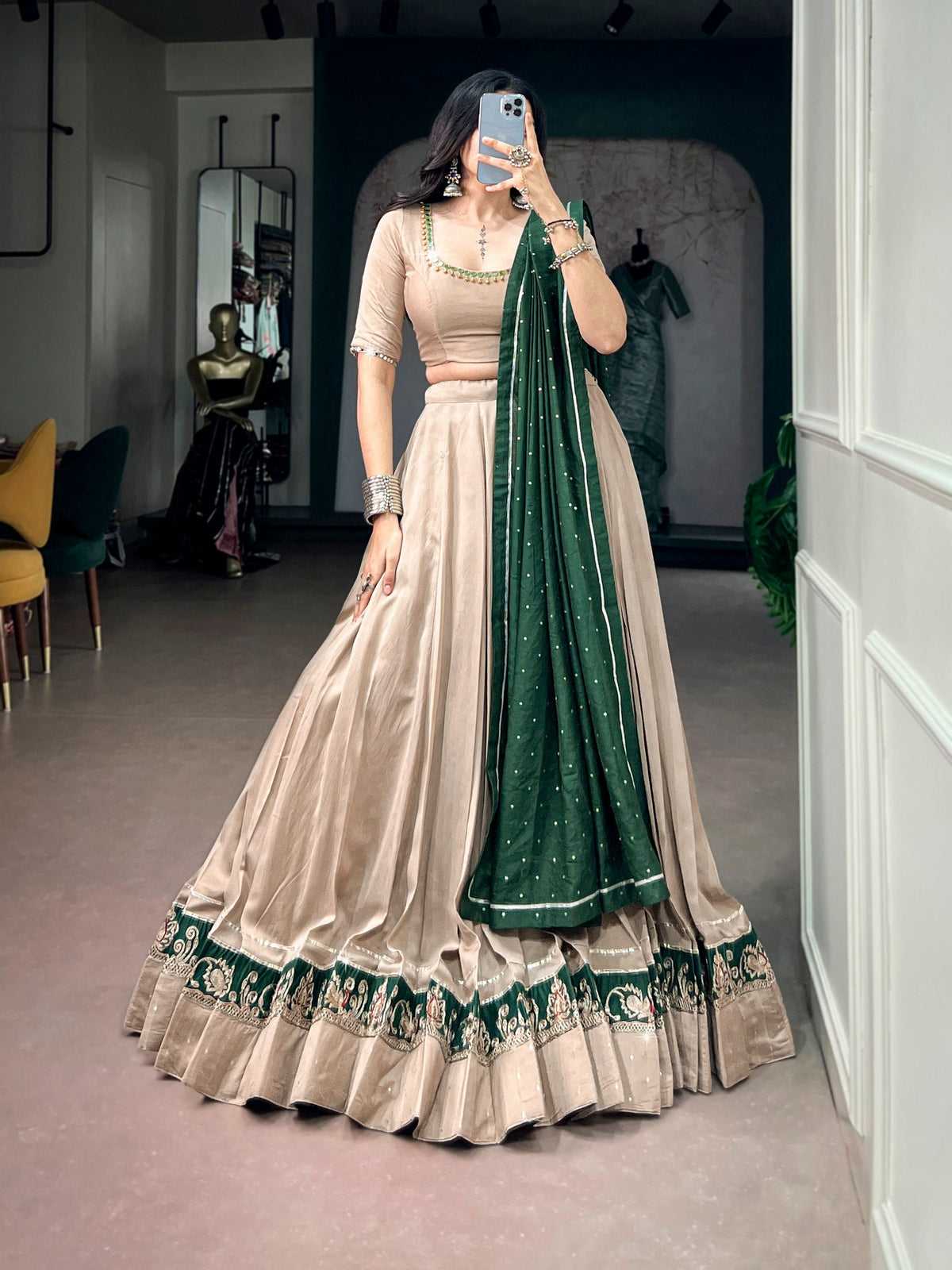 Mahika Chanderi Ghughri Mirror Lehenga Choli