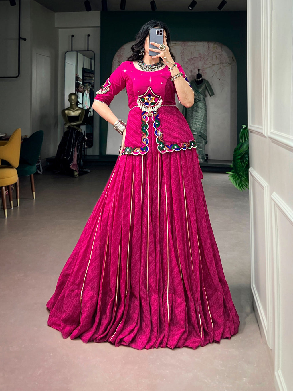 Vanya Georgette Gamthi Mirror Lehenga Choli