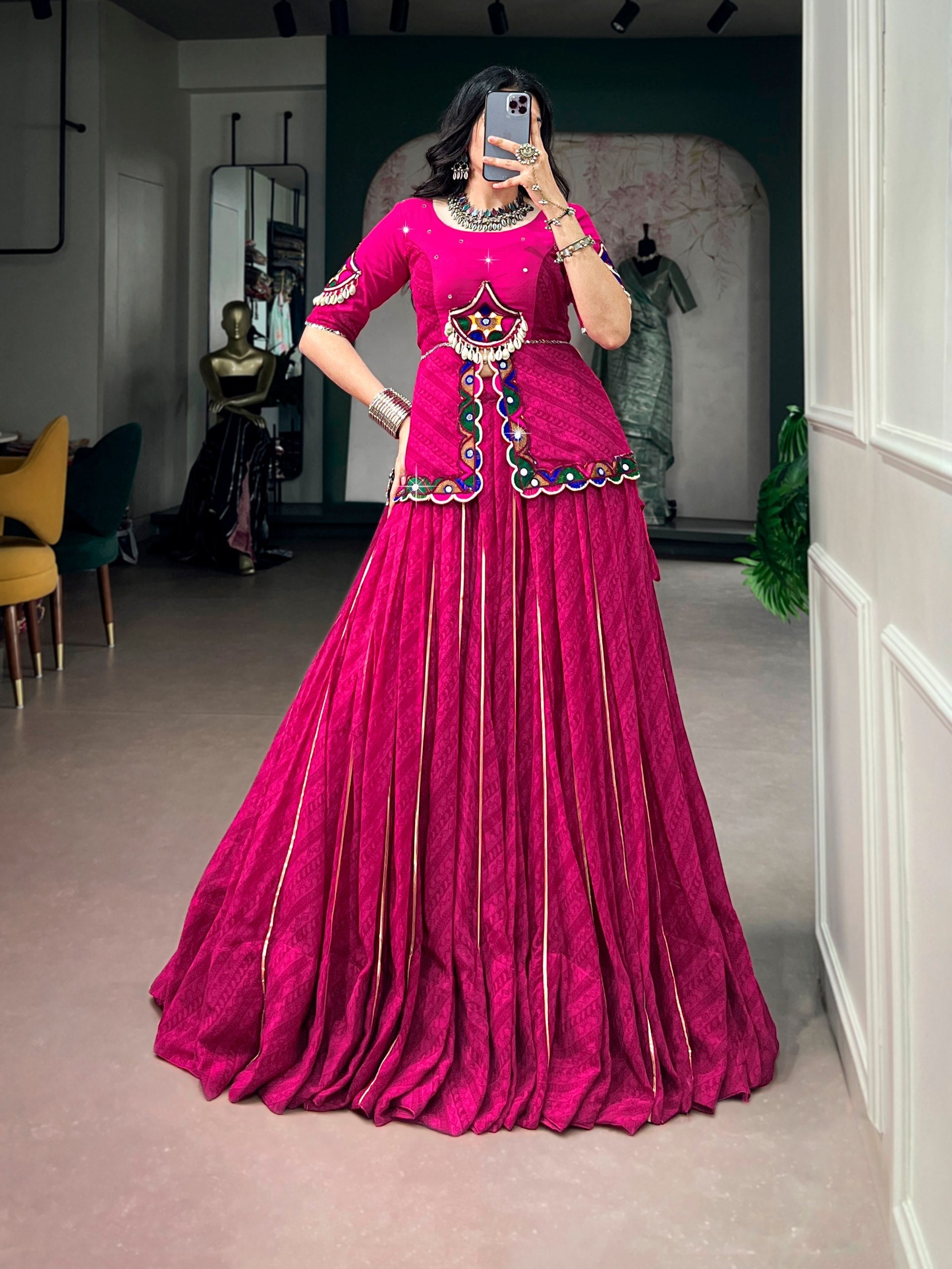 Vanya Georgette Gamthi Mirror Lehenga Choli