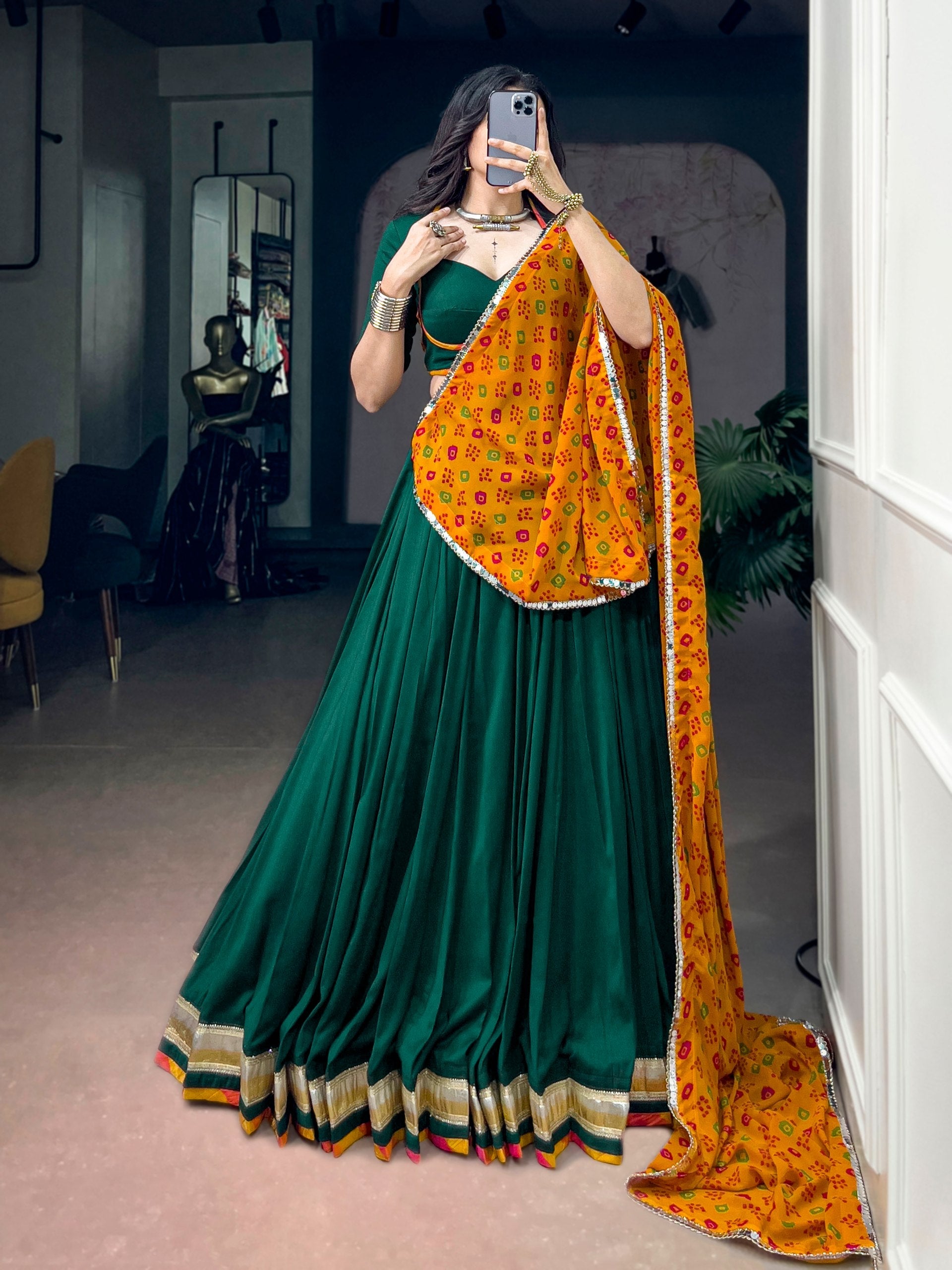 Eshika Chinon Embossed Lace Lehenga Choli