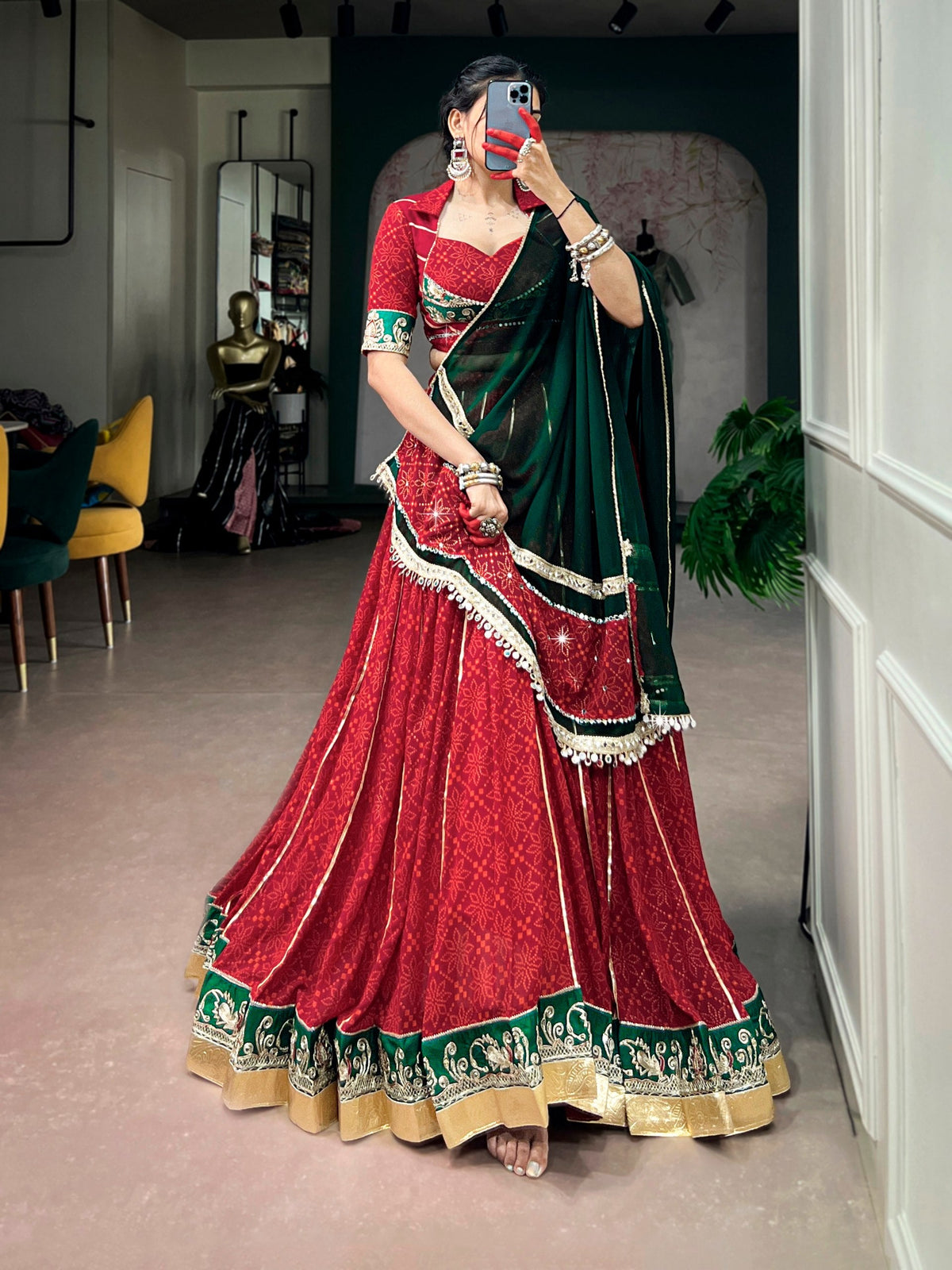 Mahira Georgette Bandhej Gota Patti Lehenga Choli