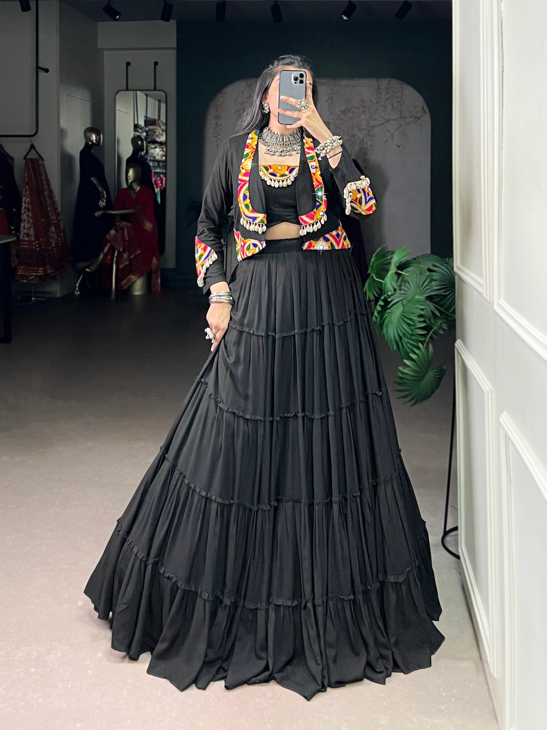 Saanvi Rayon Gamthi Mirror Lehenga Choli