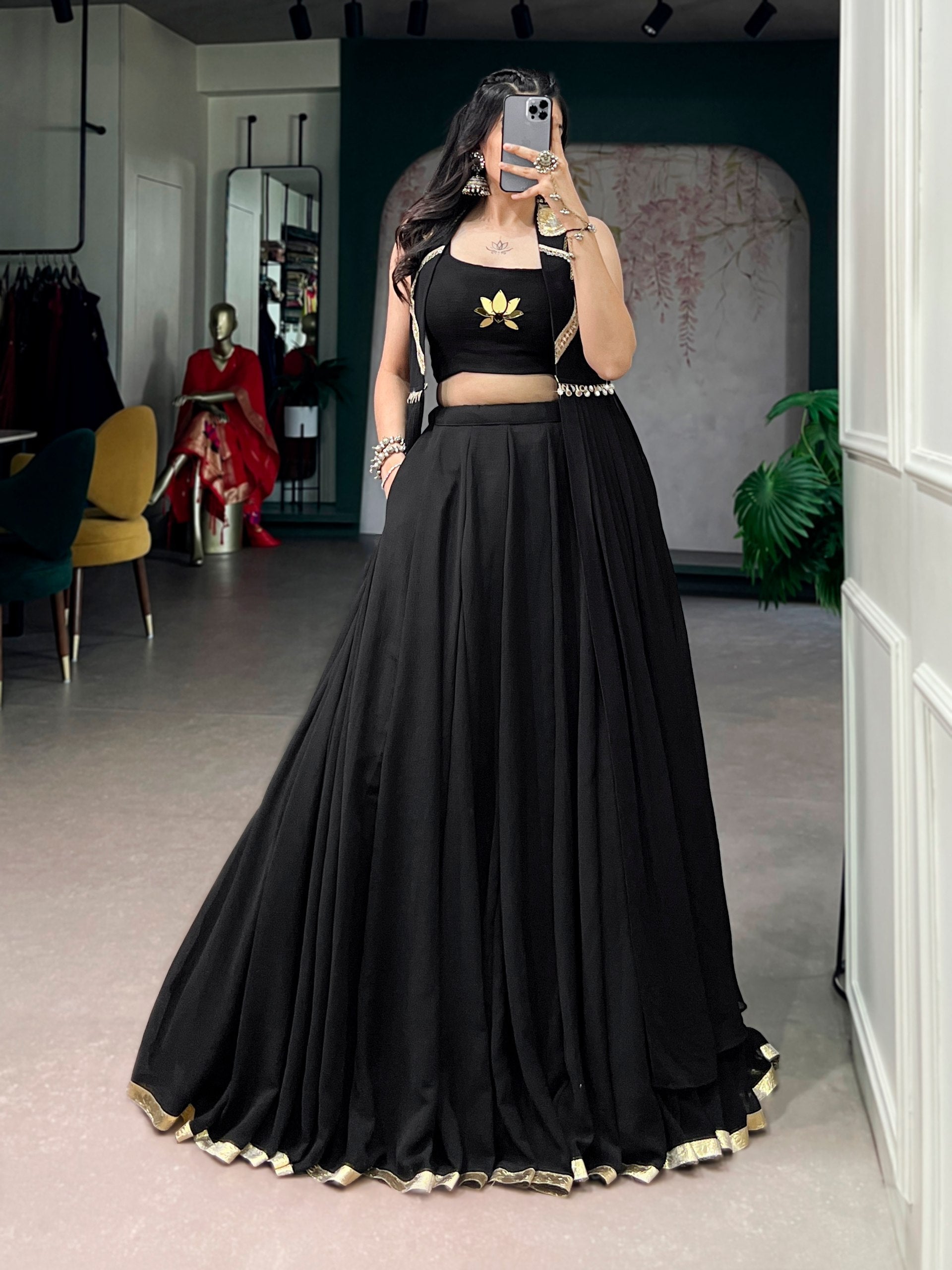 Eshani Lotus Handwork Long Jacket Lehenga Choli