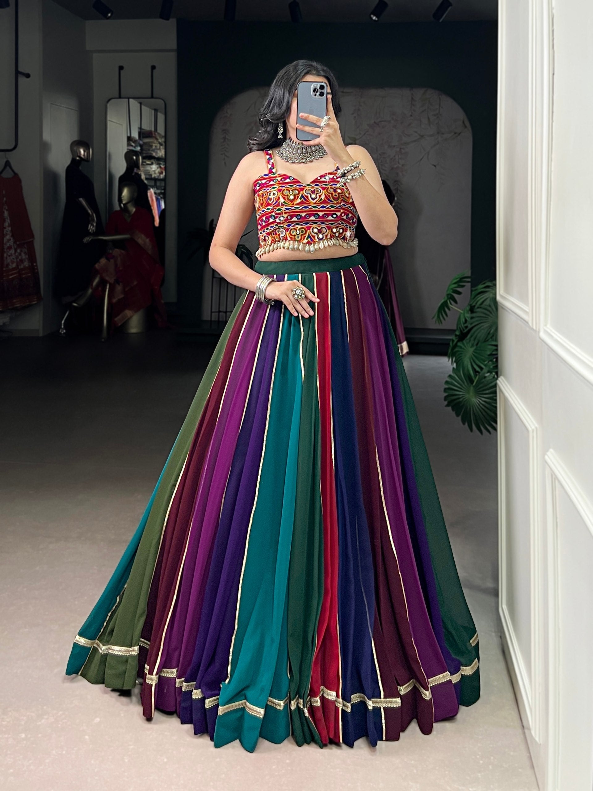 Pranavi Multi-Color Georgette Gamthi Lehenga Choli