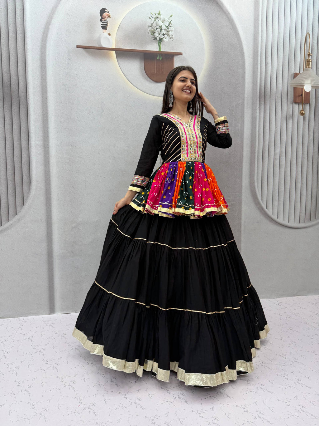 Vamika Pure Cotton Gamthi Mirror Lehenga Choli