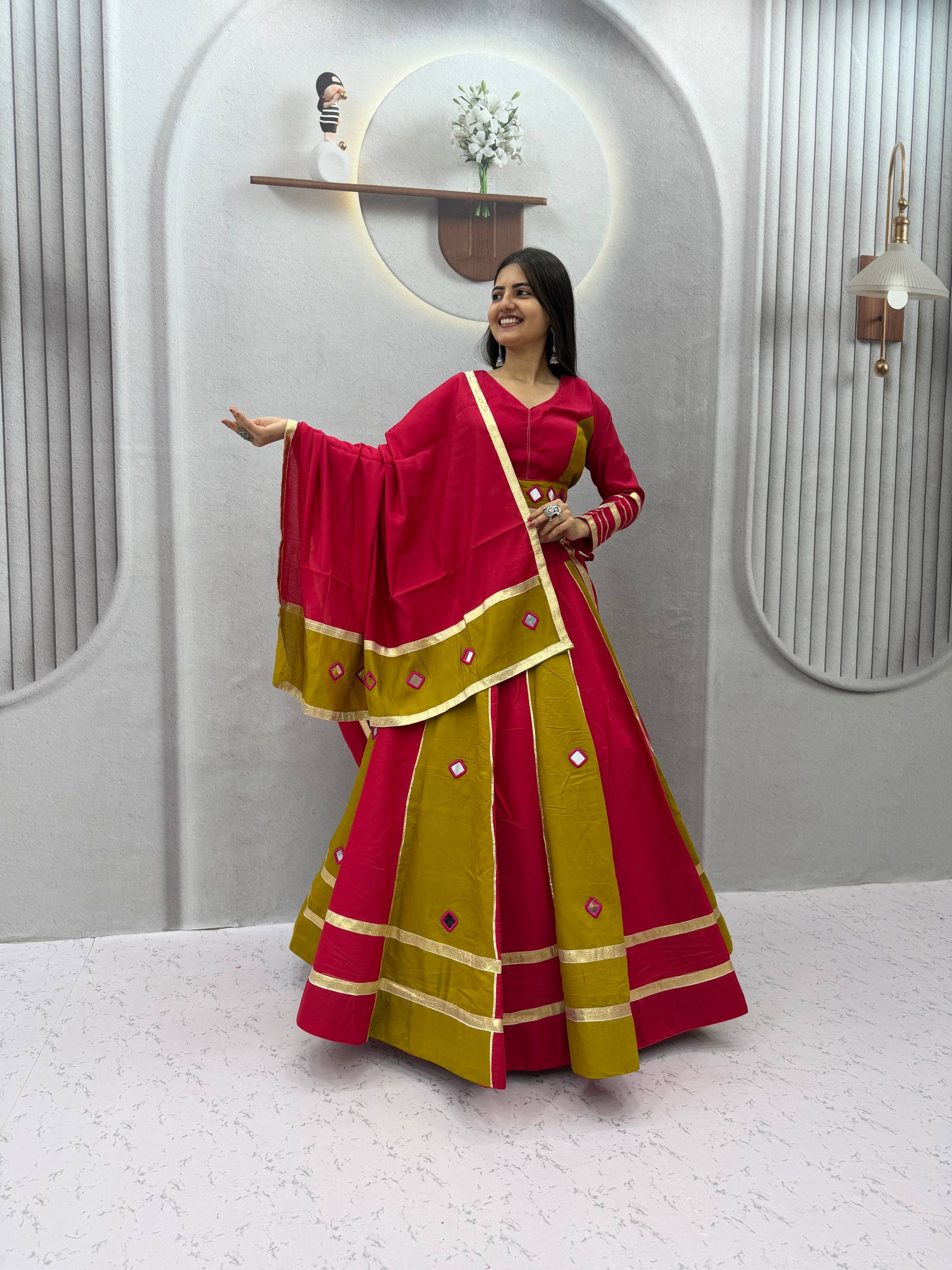 Aashika Roman Silk Mirror Work Lehenga Choli