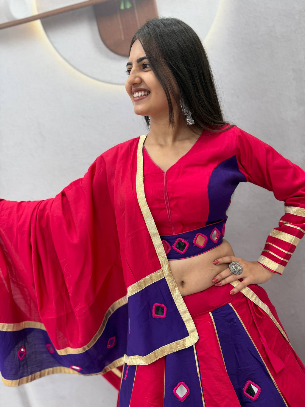 Aashika Roman Silk Mirror Work Lehenga Choli
