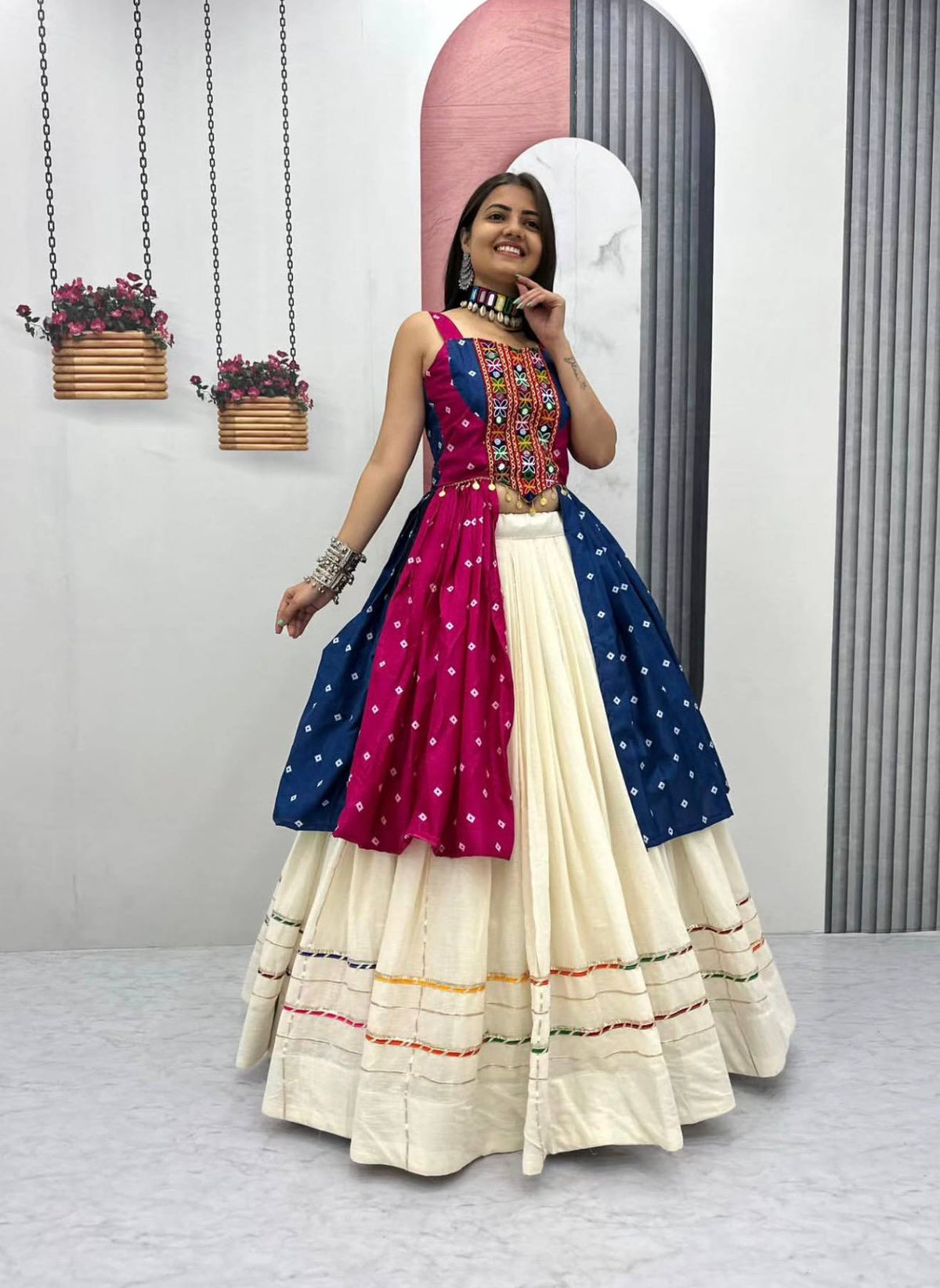 Amrita Bandhej Gamthi Mirror Lehenga Choli