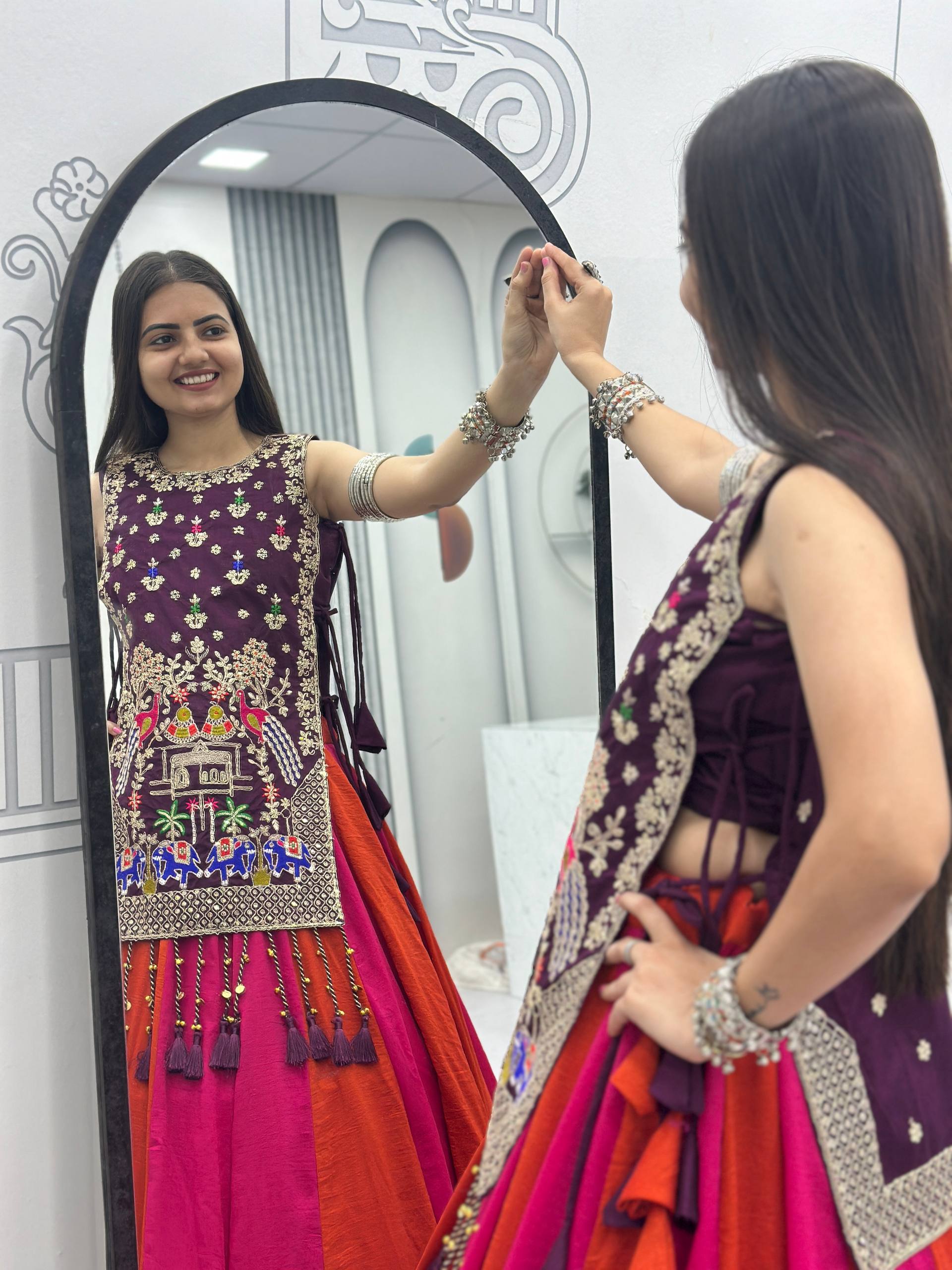 Sharvani Vichitra Silk Heavy Thread Shrug Lehenga Choli