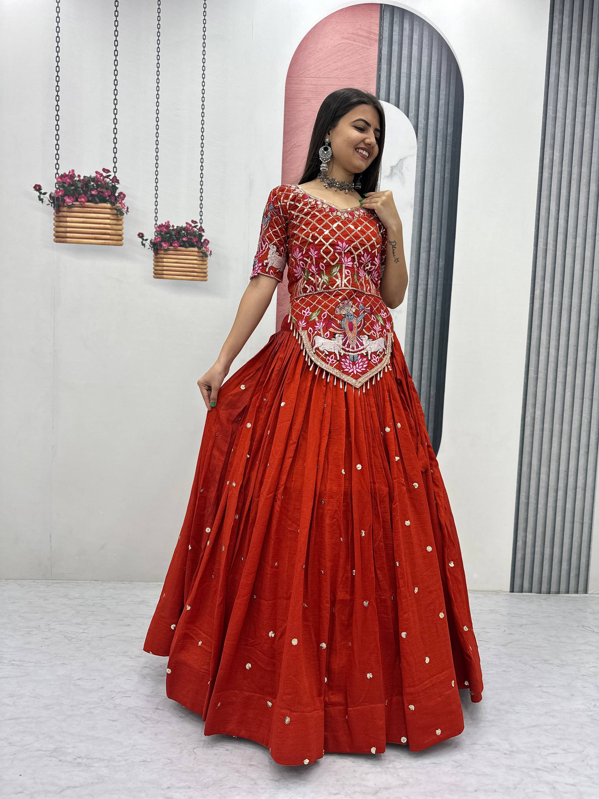 Aadhira Vichitra Silk Embroidery Sequin Lehenga Choli