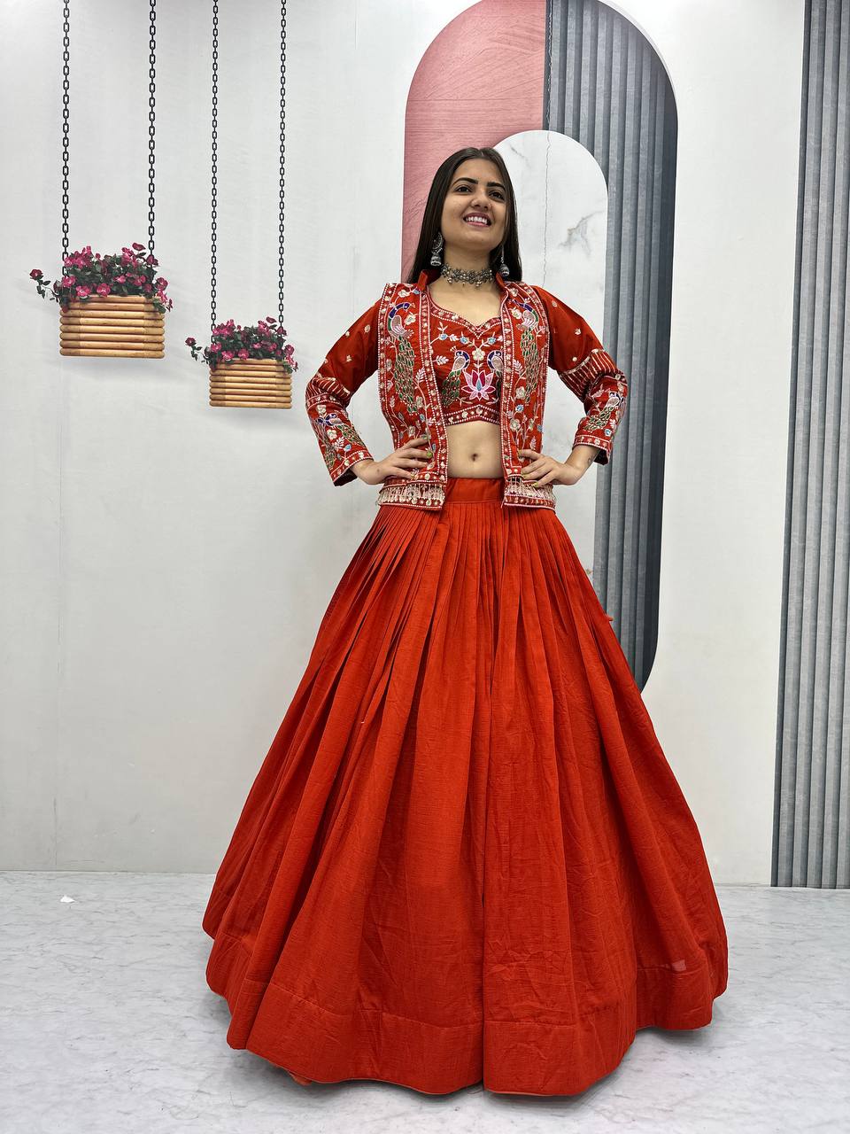 Aavya Vichitra Silk Heavy Thread Jacket Lehenga Choli