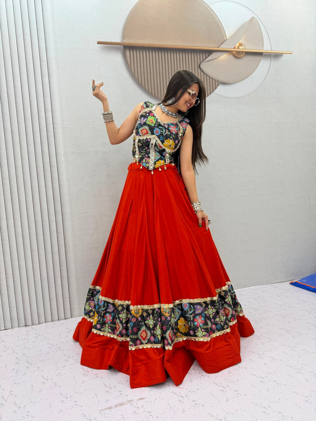Anvayika Silk Mirror Work Lehenga Choli