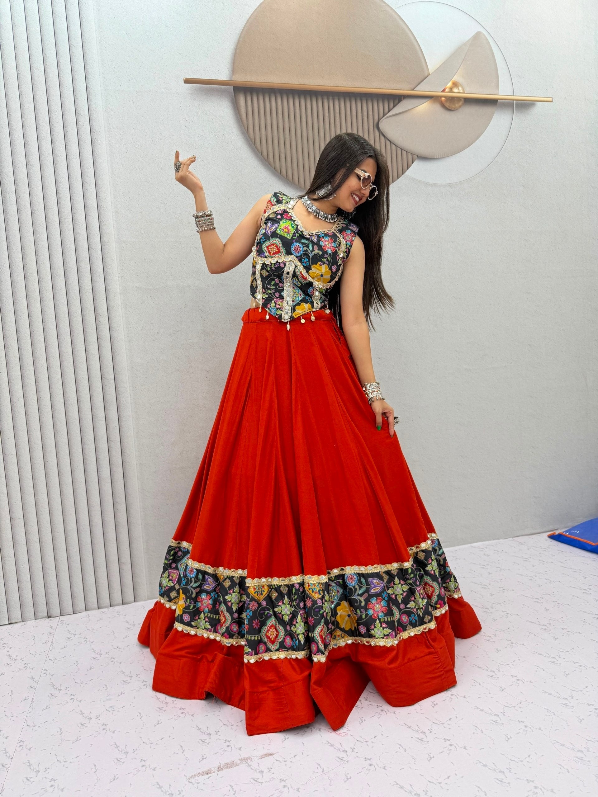 Anvayika Silk Mirror Work Lehenga Choli