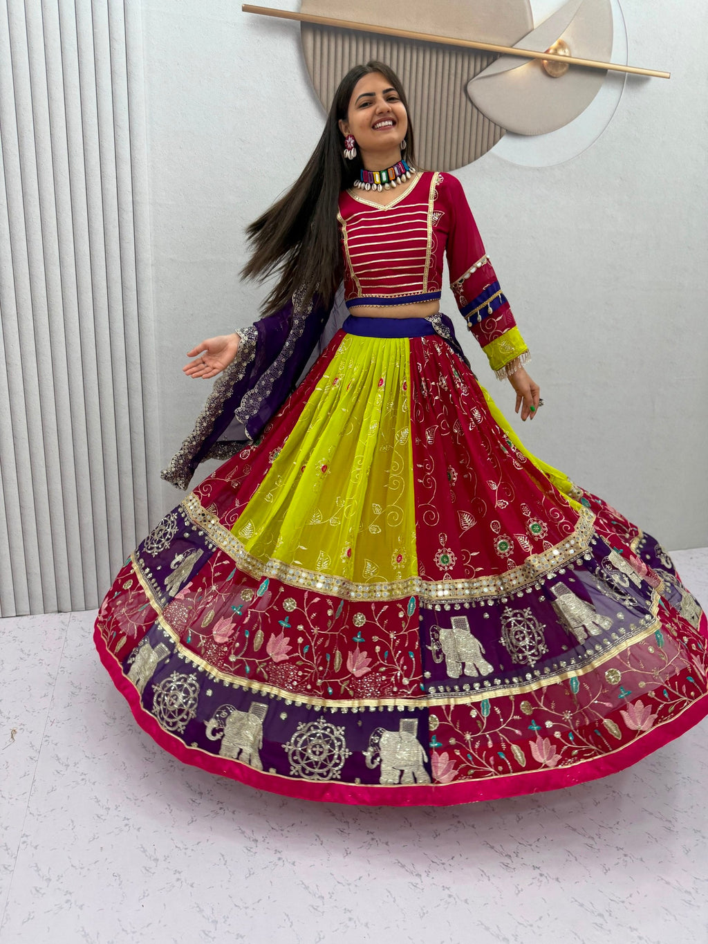 Ruhanika Fox Georgette Mirror Work Lehenga Choli