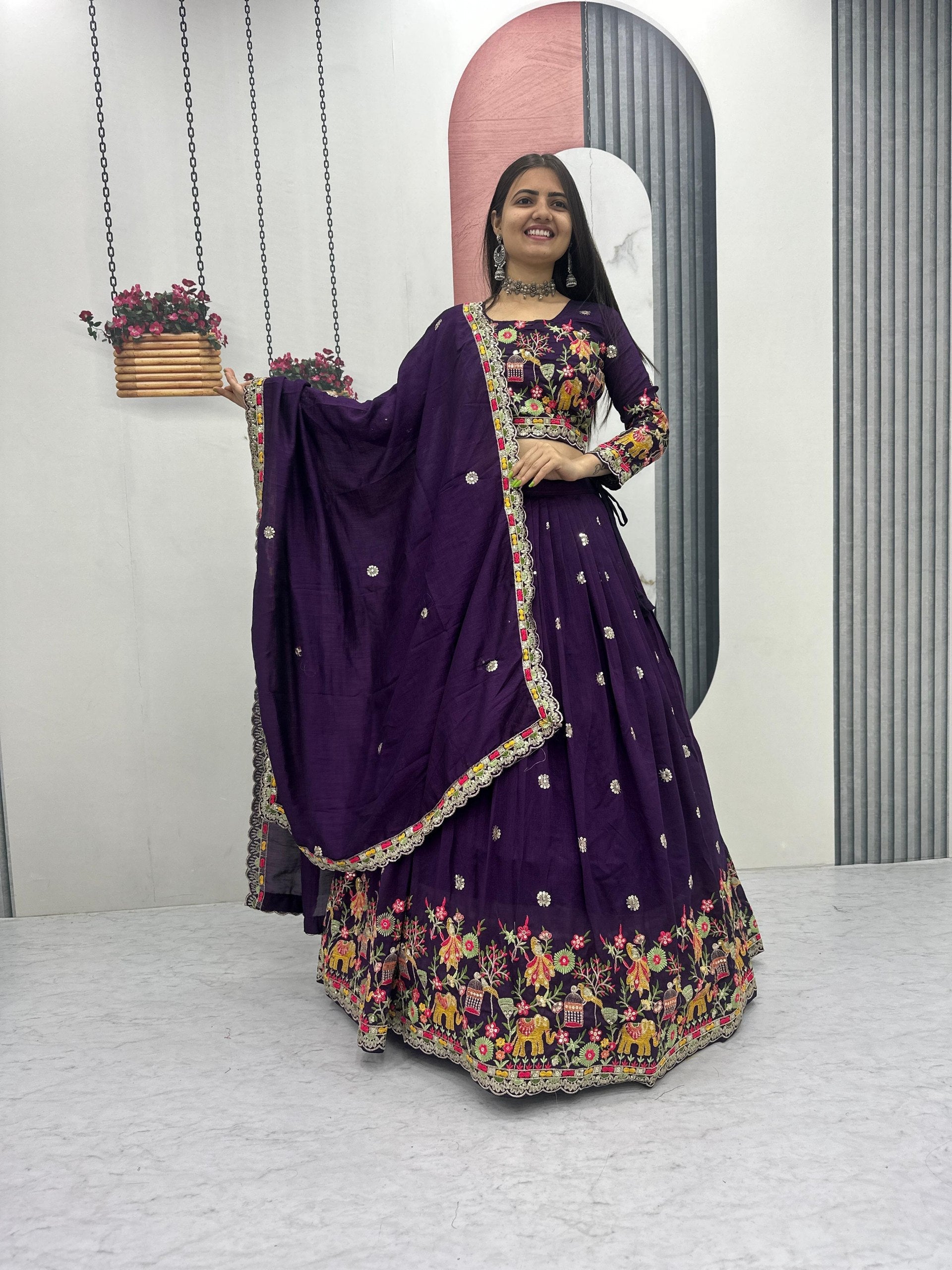 Sharanya Chinon Coding Thread Work Lehenga Choli