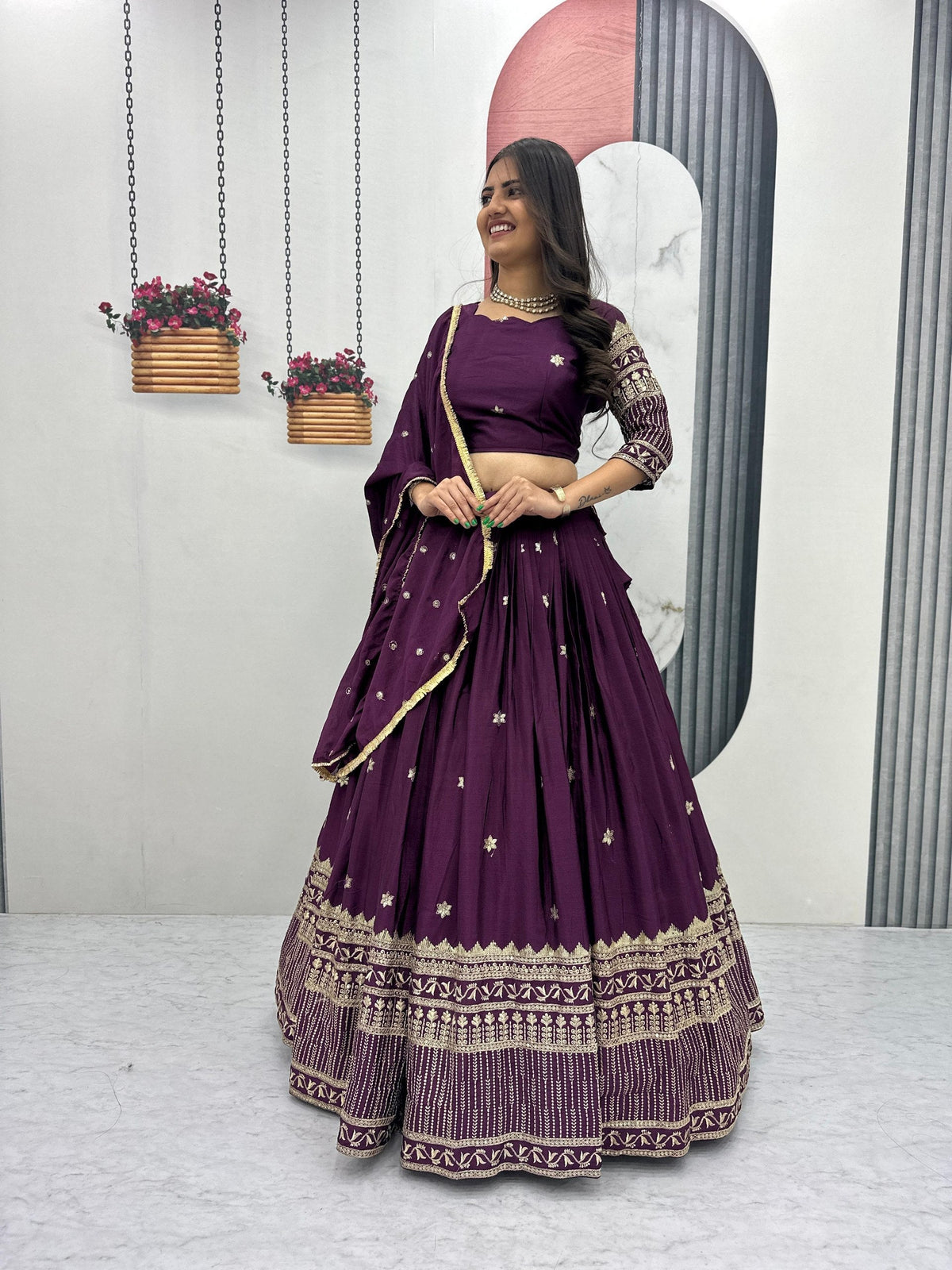 Rivaanya Chinon Embroidery Lehenga Choli