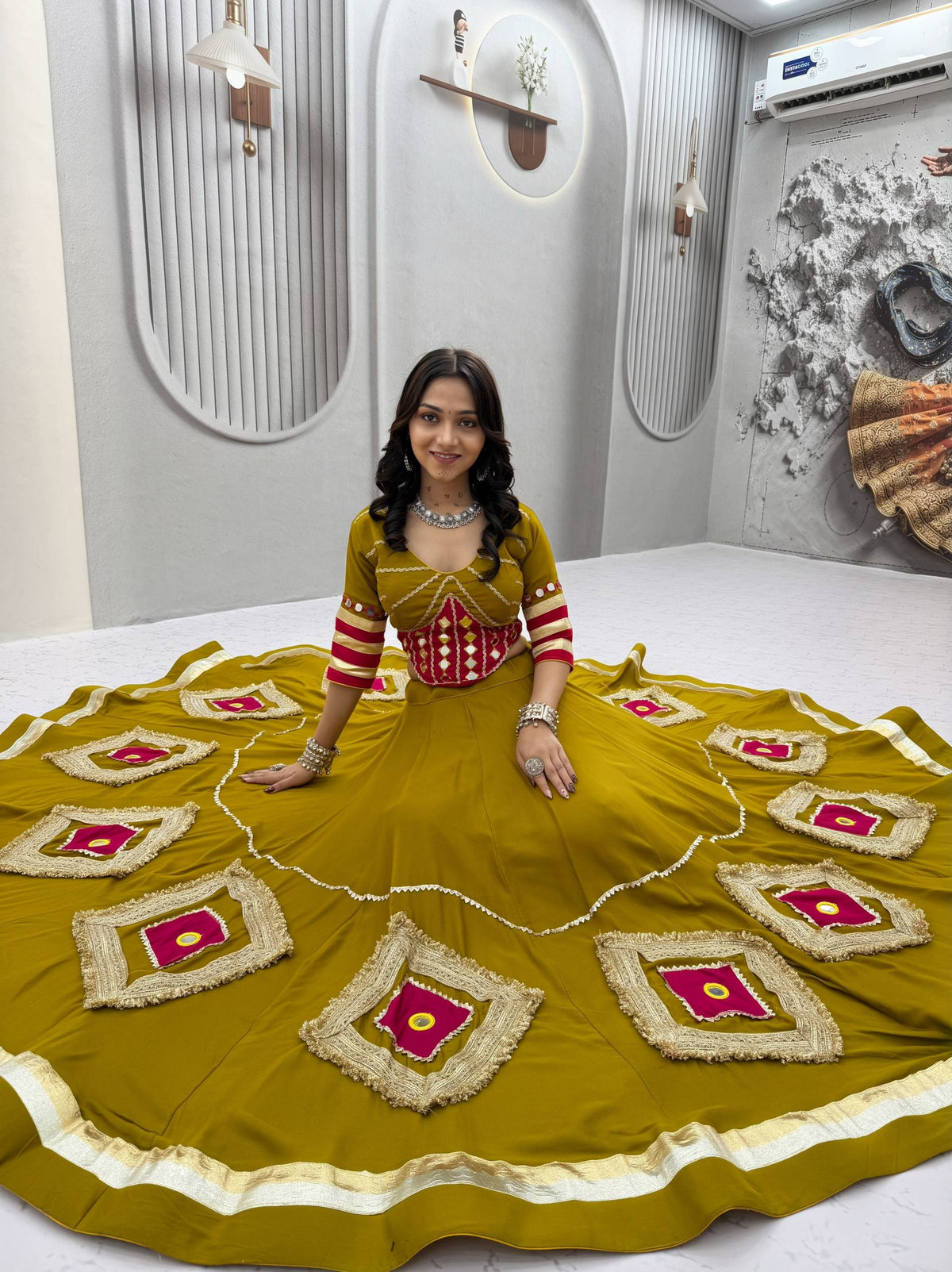 Mishri Pure Cotton Hand Mirror Lehenga Choli