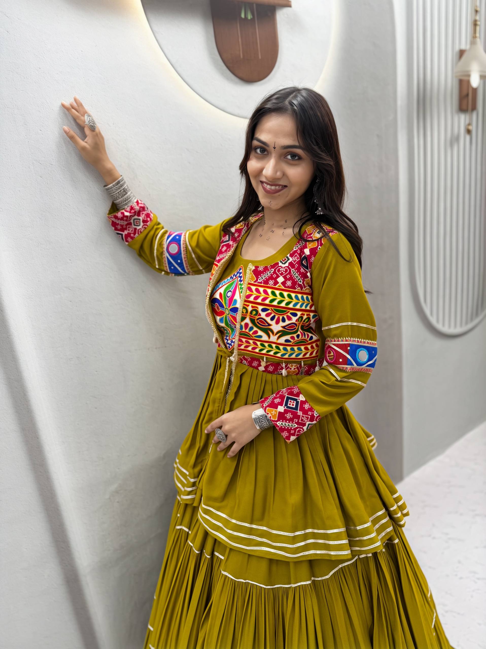 Anayra Pure Cotton Gamthi Mirror Lehenga Choli