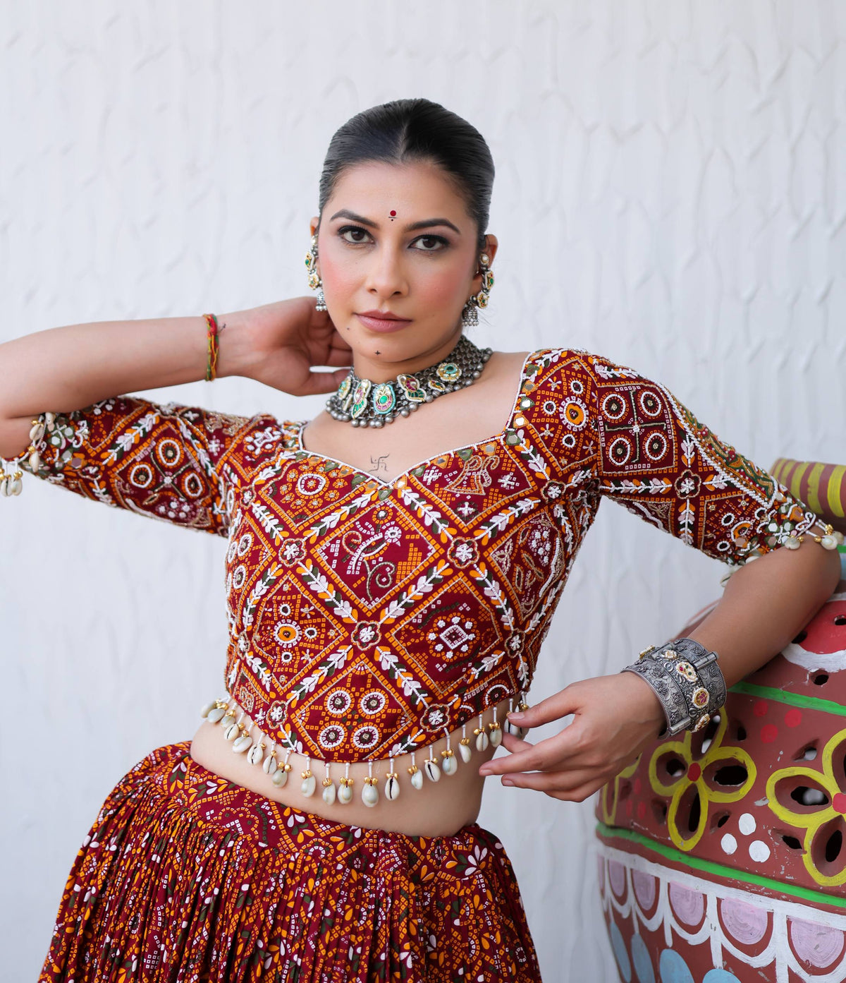 RAANYA REAL MIRROR WORK HEAVY MUSLIN LEHENGA SET