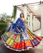 Yellow Peacock Printed Mirror Work Navratri Lehenga Choli