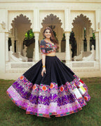 Black Mirror Work Digital Printed Navratri Lehenga Choli