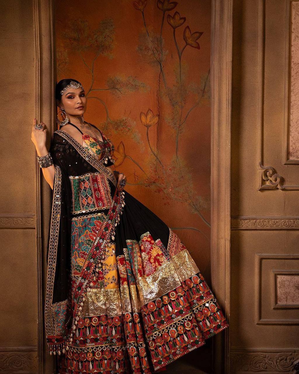Black Color Digital Printed Mirror Work Chaniya Choli