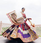 Multi Mirror Work Muslin Nvaratri Lehenga Choli