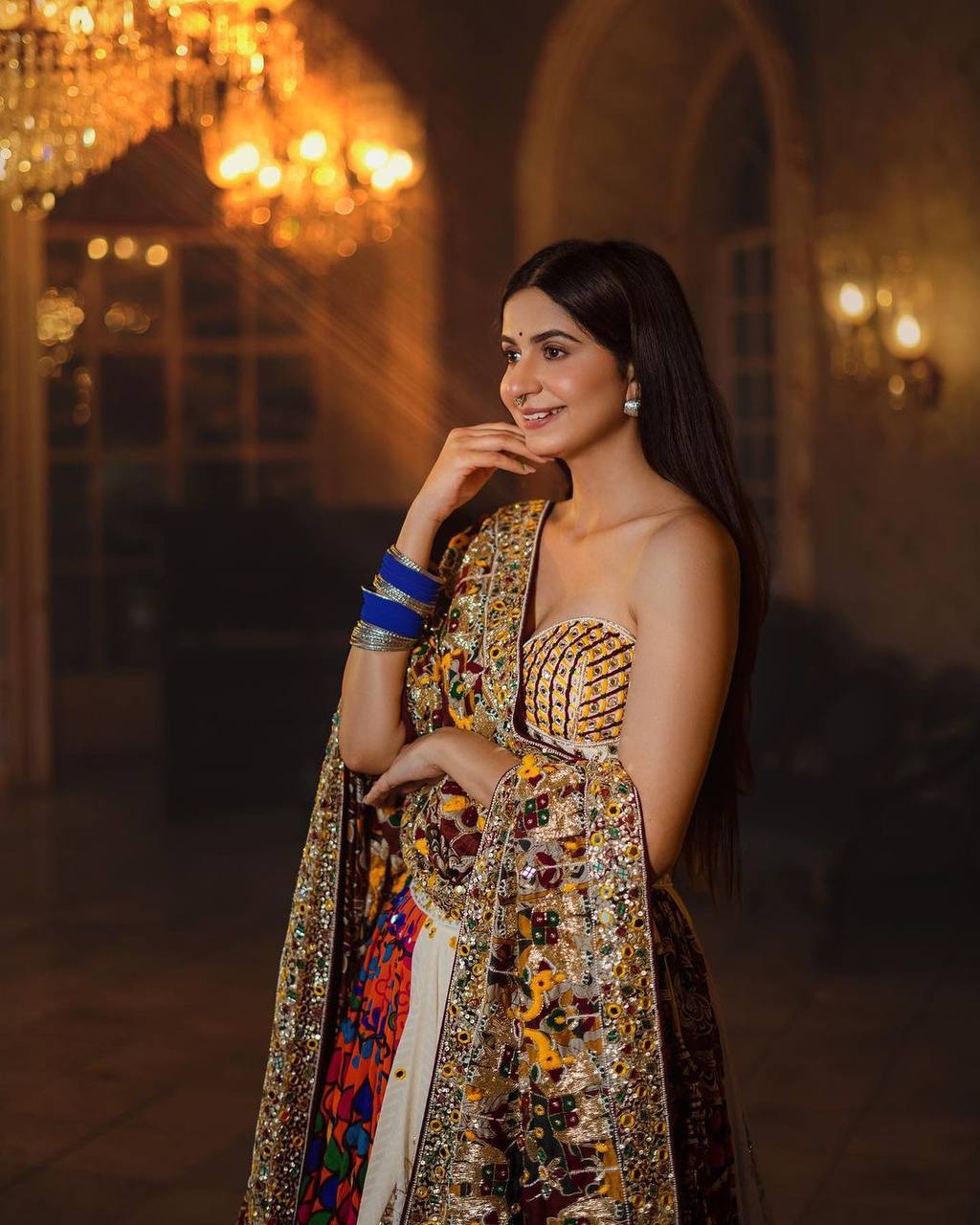 Multi Color Digital Print with Mirror Work Designer Lehenga Choli