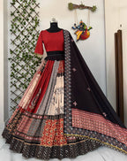 Black Color Digital Print with Mirror Work Designer Navratri Lehenga Choli