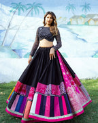Black Mirror Work Digital Printed Navratri Lehenga Choli