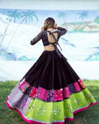 Black Mirror Work Digital Printed Navratri Lehenga Choli