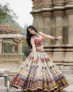 Off White Mirror Work Navratri Lehenga Choli