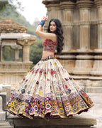 Off White Mirror Work Navratri Lehenga Choli