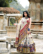 Off White Mirror Work Navratri Lehenga Choli