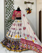 Off White Mirror Work Navratri Lehenga Choli